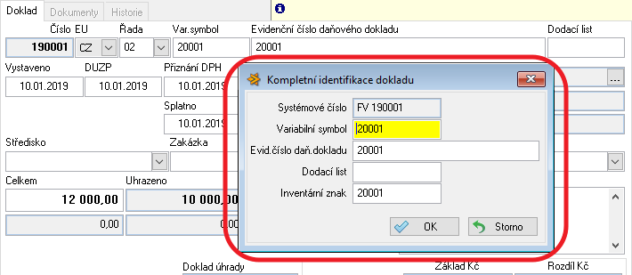 Kompletní identifikace dokladu