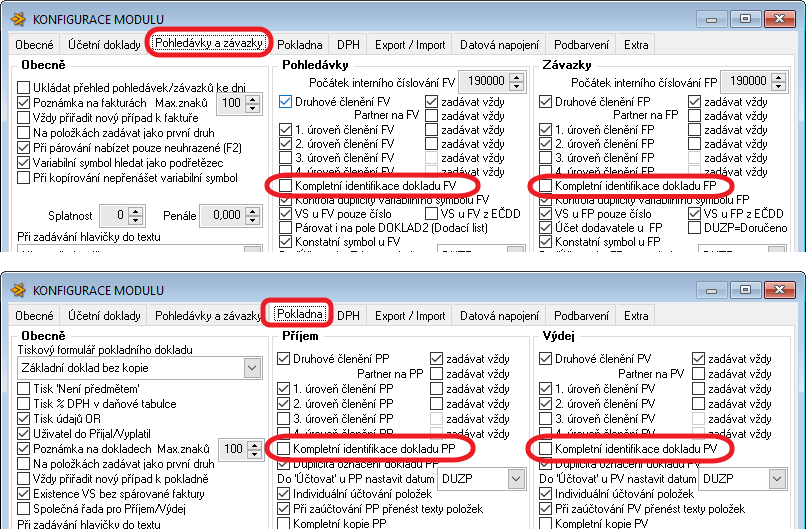Kompletní identifikace dokladu - Konfigurace