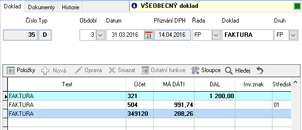 Zaúčtování dokladu
