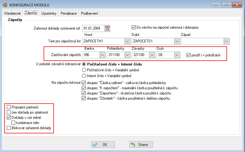 Konfigurace modulu Zápočty
